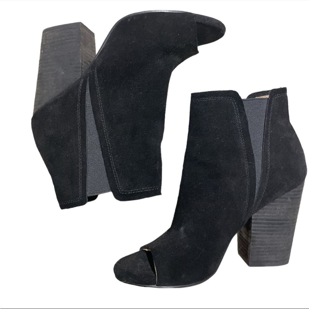 Splendid Kendall Black Suede Open Toe Ankle Boot Women’s 8.5 Block Heel Modern